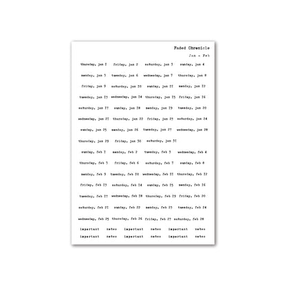 2026 Dates Sticker Individual Sheet