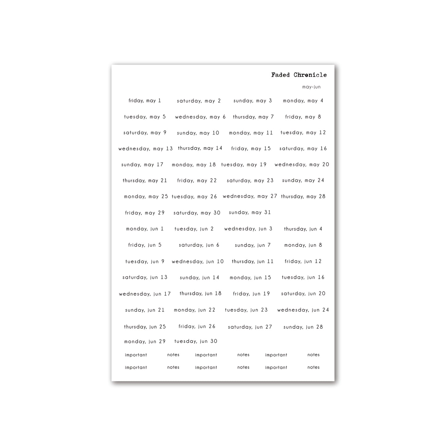 2026 Dates Sticker Individual Sheet