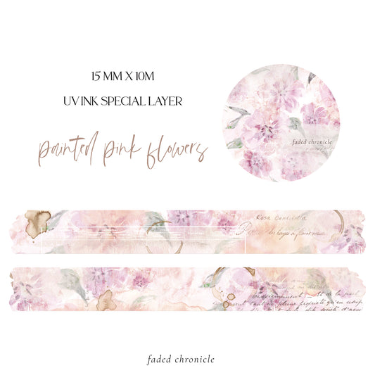 painted pink flowers washi tape 15mm
