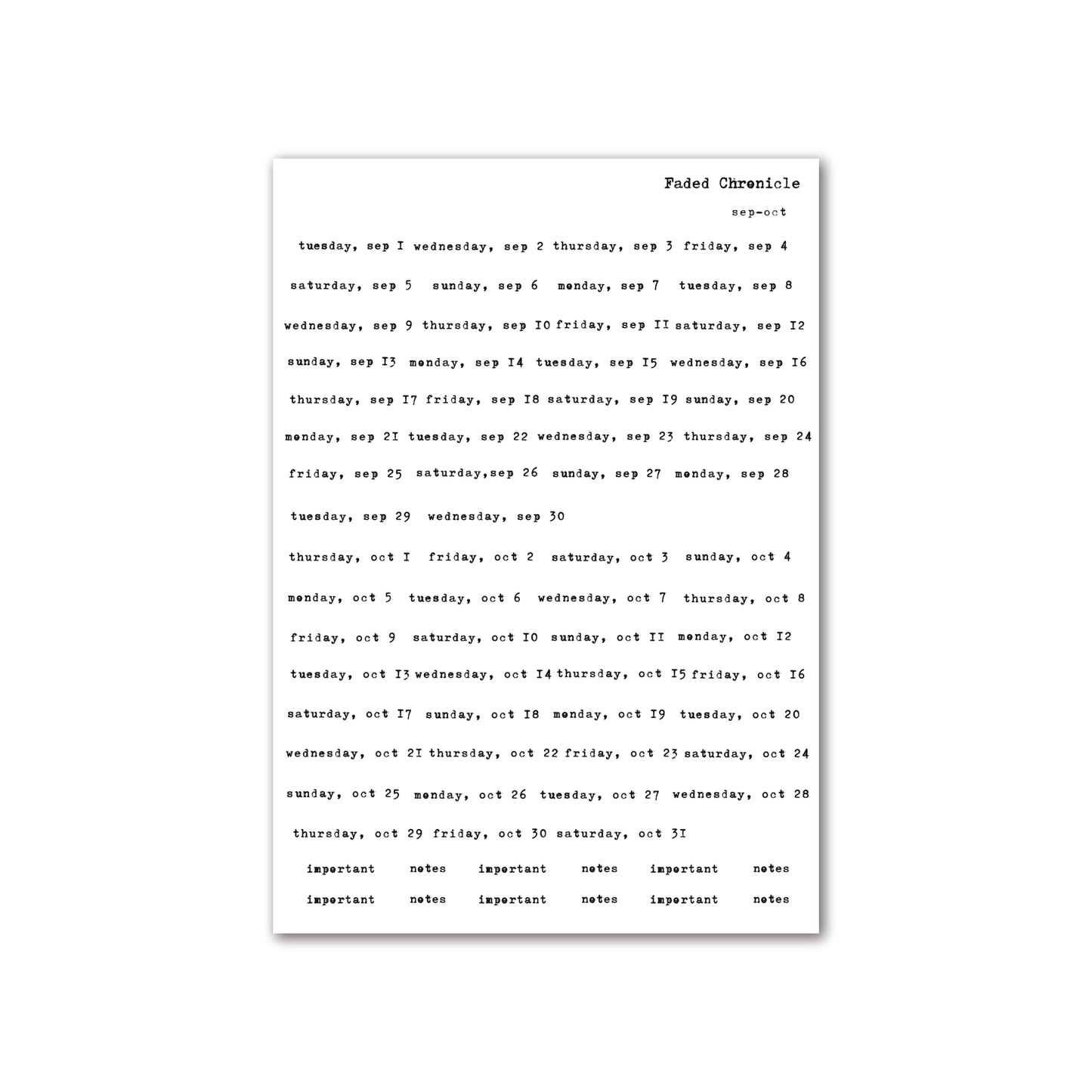 2026 Dates Sticker Individual Sheet