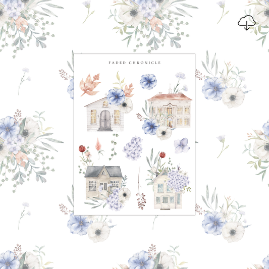 [Digital] Dusty Blue Garden Floral House