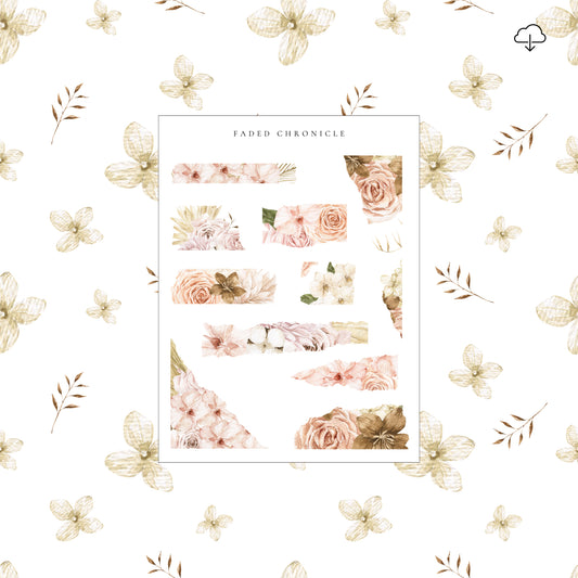 [Digital] Beige Fall Flowers - Torn Paper
