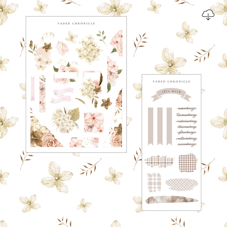 [Digital] Beige Fall Flowers - Journal Kit