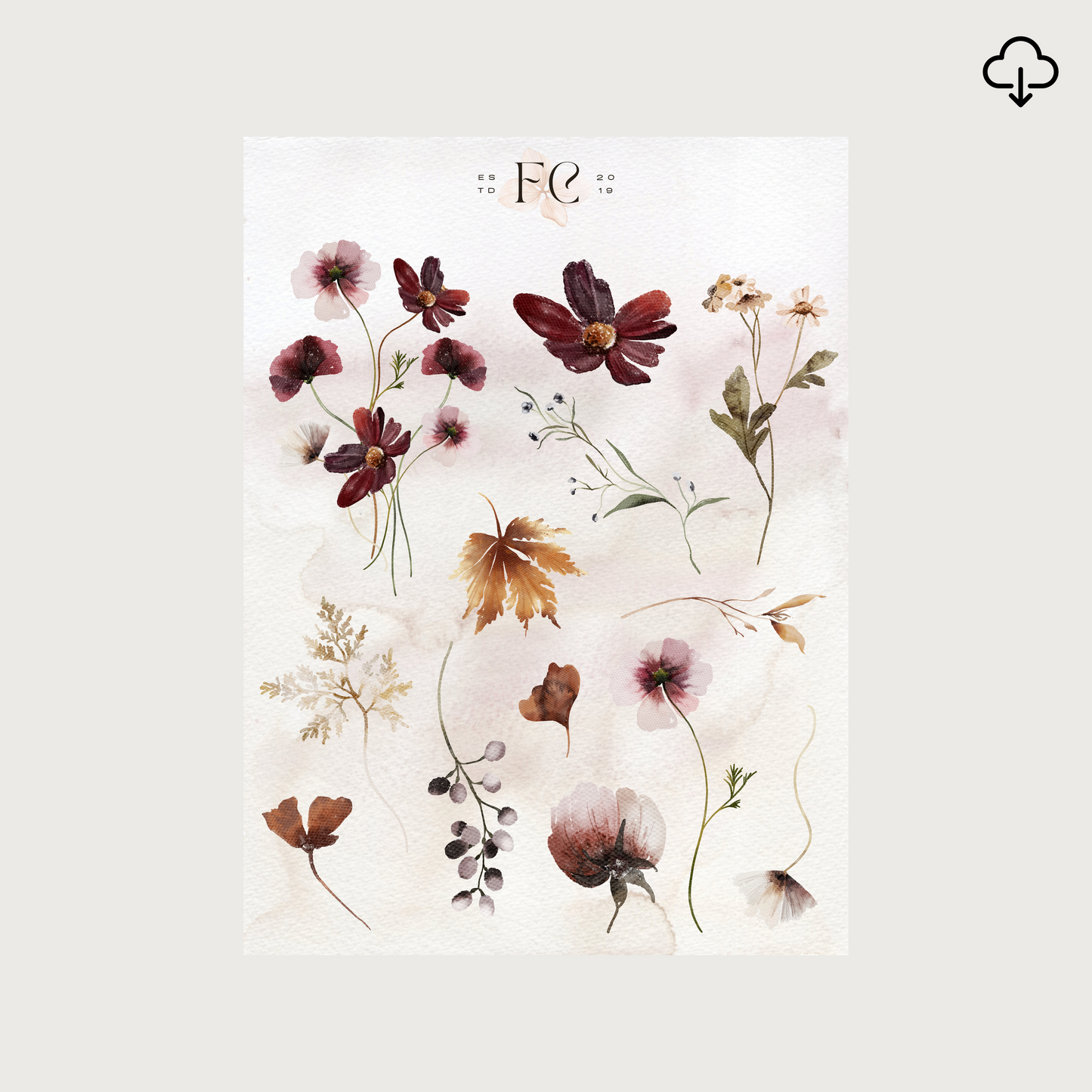 [Digital] Poppies and Berries Deco sticker (Watercolour)