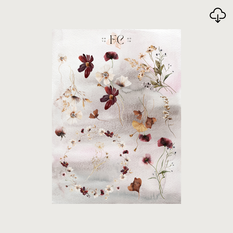 [Digital] Poppies and Berries Flower Arrangements Deco sticker (Watercolour)
