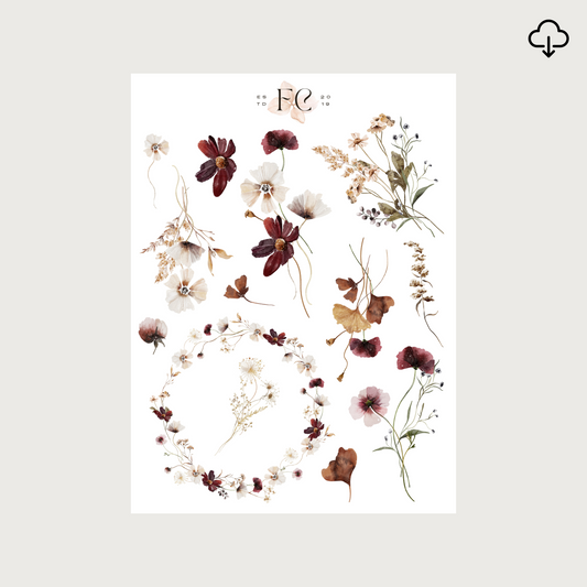 [Digital] Poppies and Berries Flower Arrangements Deco sticker (Plain)