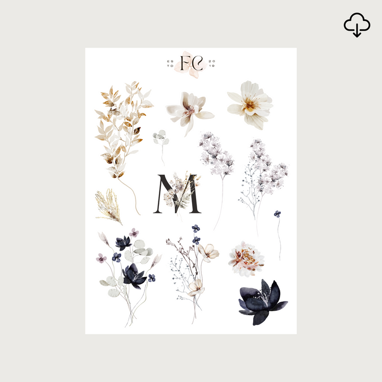 [Digital] Midnight Garden Flower arrangements deco sticker (Plain)