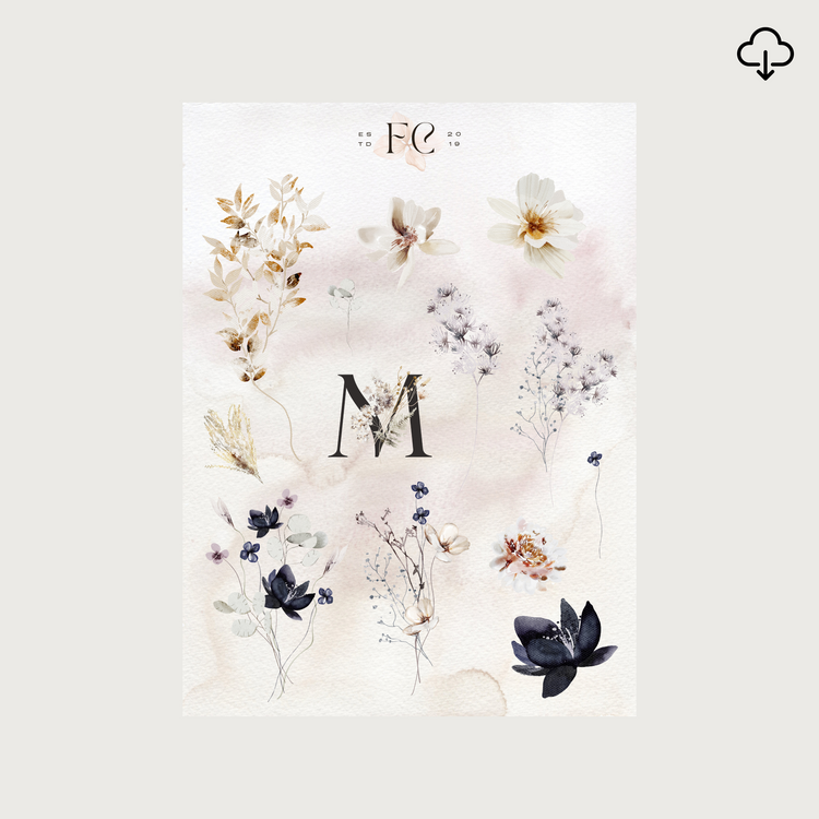 [Digital] Midnight Garden Flower arrangements deco sticker (Watercolour)