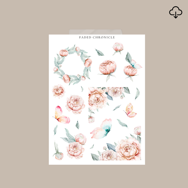 PEONIES AND BUTTERFLIES deco sticker printable #2