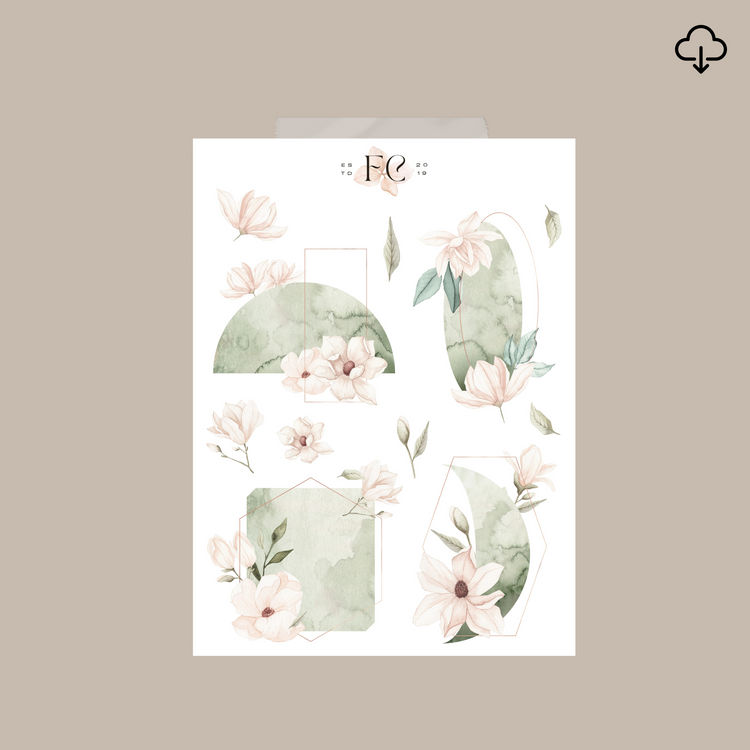 Magnolia Mist Watercolour Frame Deco sticker Printable