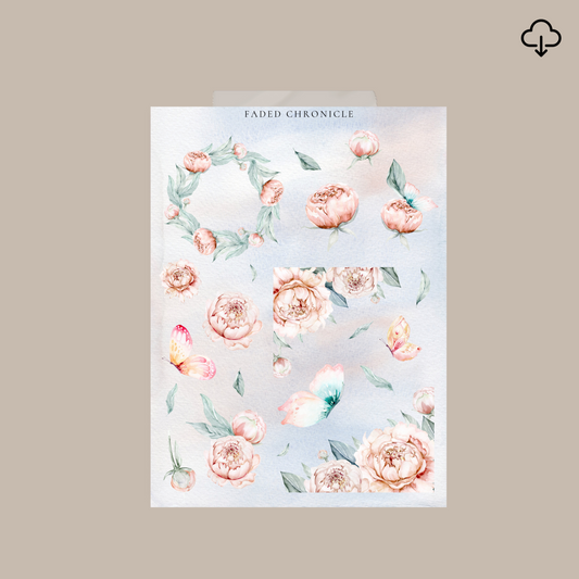 PEONIES AND BUTTERFLIES deco sticker printable #1
