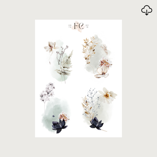 [Digital] Midnight Garden Flower Watercolour deco sticker