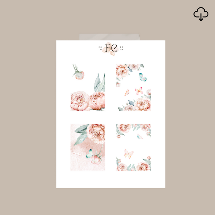 PEONIES AND BUTTERFLIES deco full box sticker printable