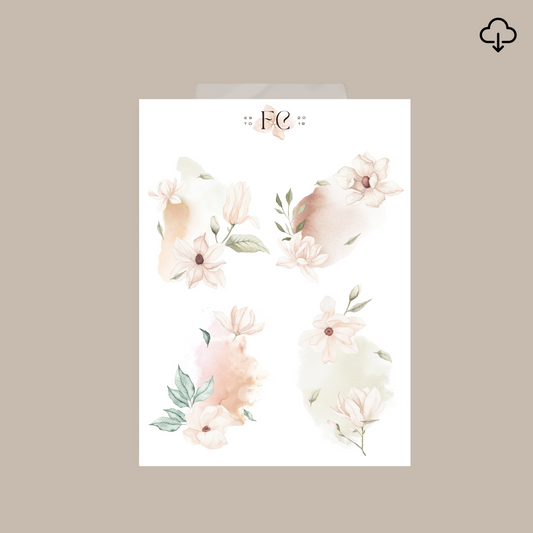 Magnolia Mist Watercolour Deco sticker Printable