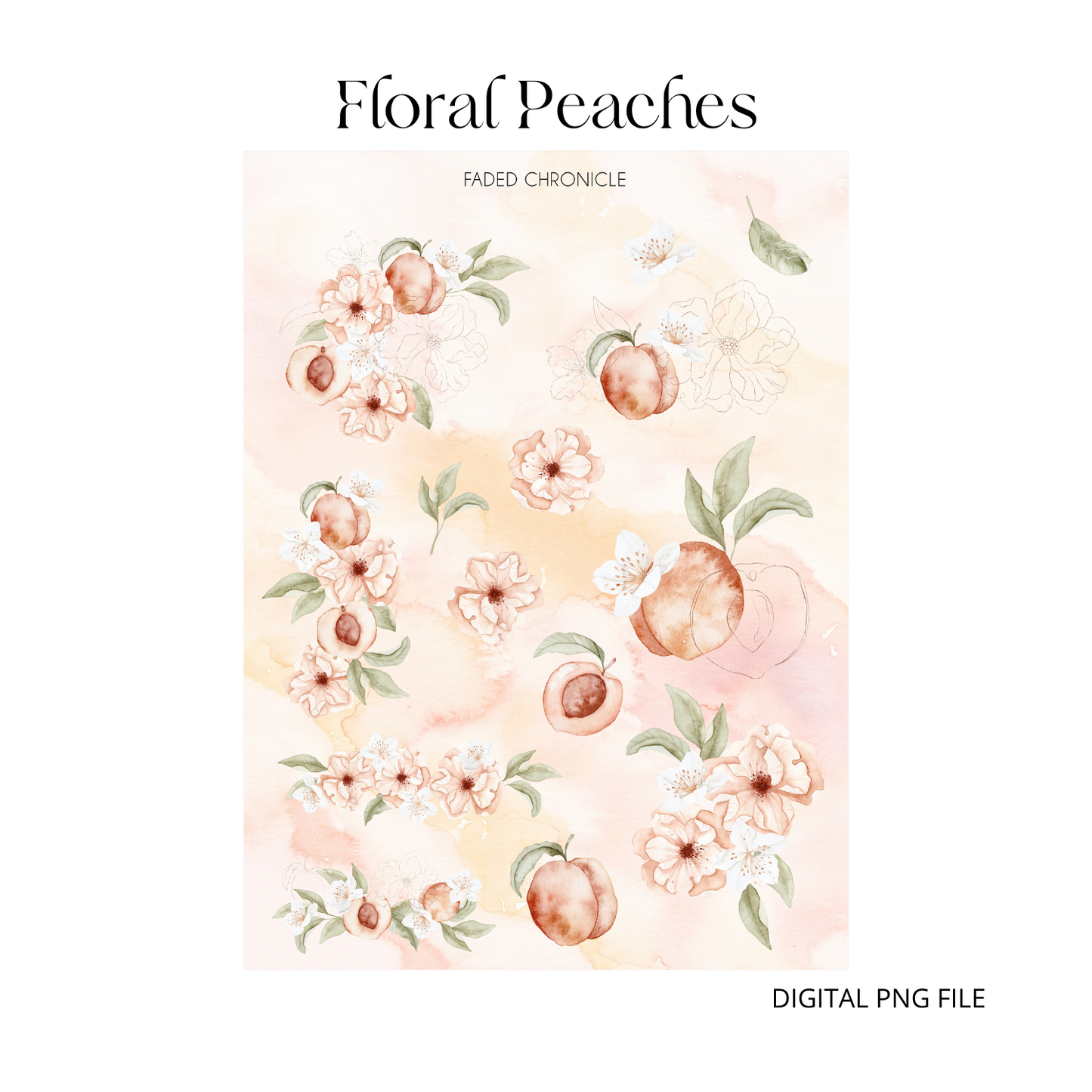 Printable Floral Peaches Deco Sticker (watercolor background)