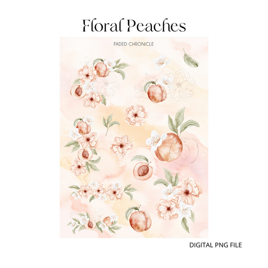 Printable Floral Peaches Deco Sticker (watercolor background)