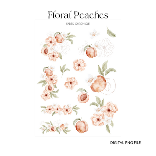 Printable Floral Peaches Deco Sticker (white background)
