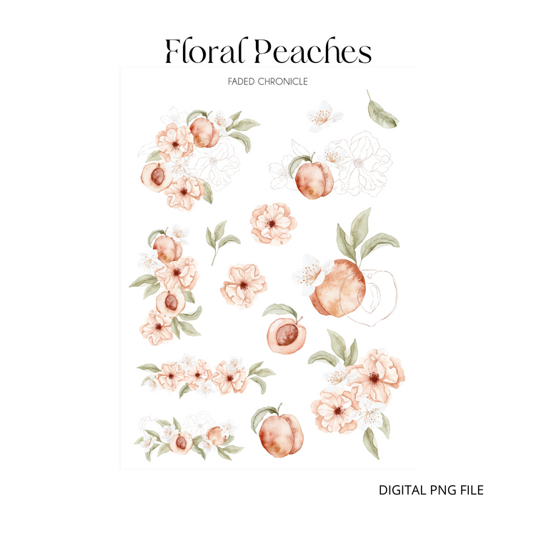 Printable Floral Peaches Deco Sticker (white background)